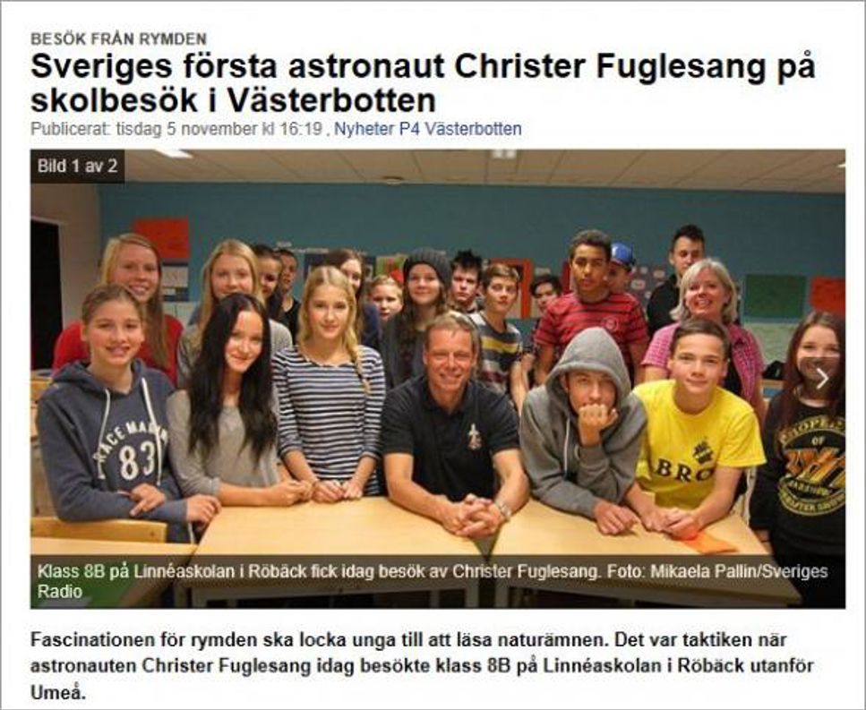 Radioklipp: Christer Fuglesang på skolbesök i Västerbotten