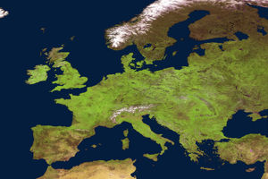 Europa maj 2014. Bilden är en komposition av flera bilder tagna från satelliten Proba-V