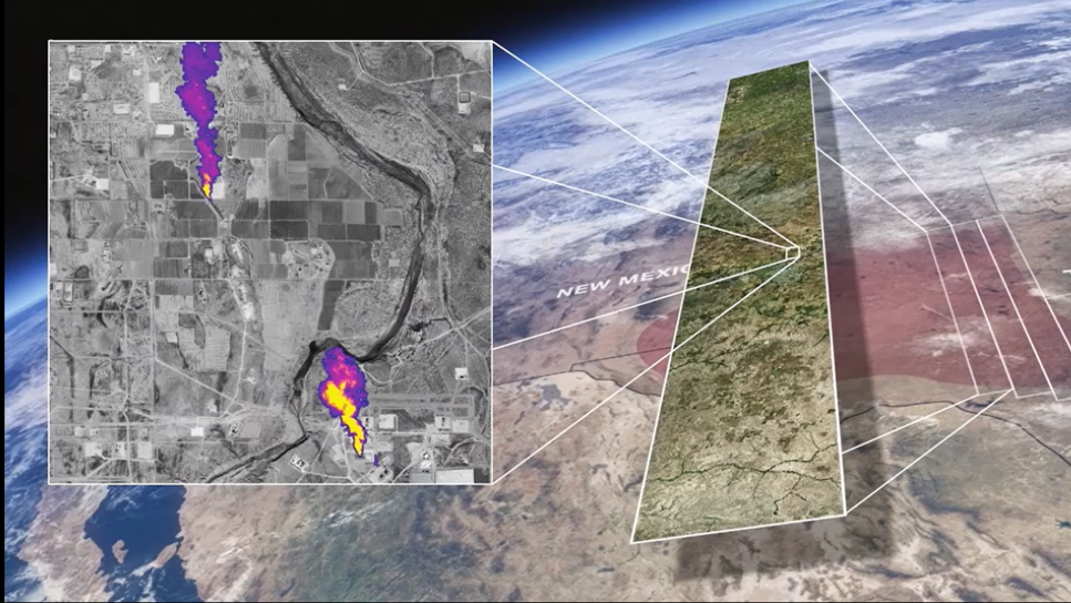 Bild från en informationsfilm om hur man kan se metanutsläpp med hjälp av satellit